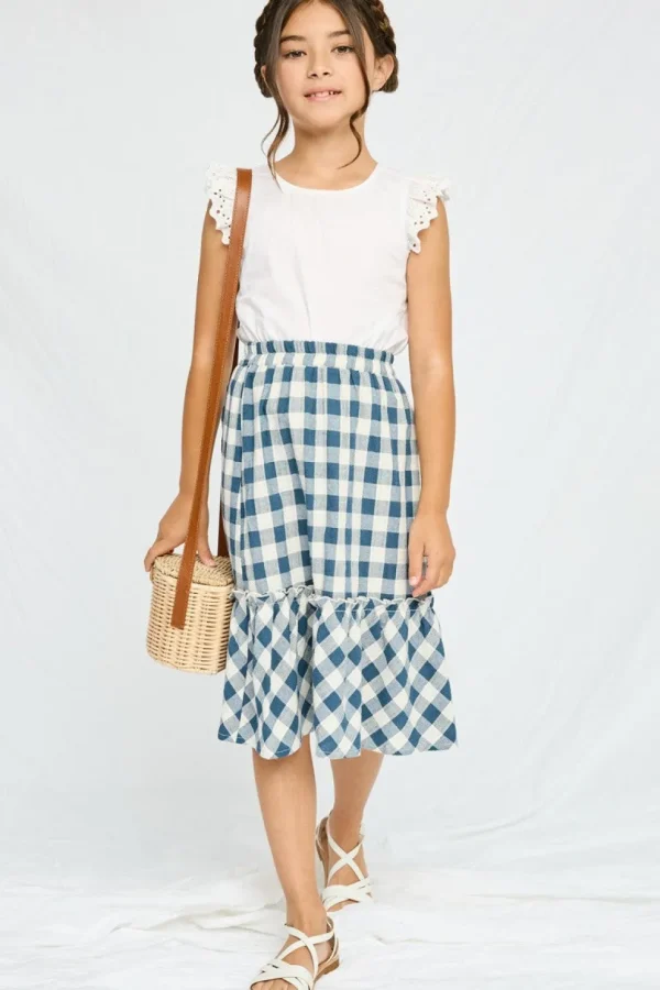 Checkered Ruffle Tiered Skirt