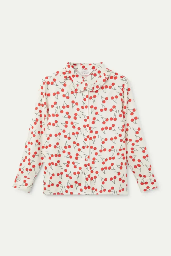 Cherry Print Ruffle Collar Shirt