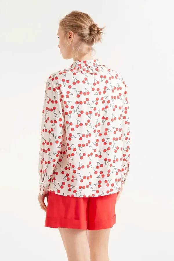 Cherry Print Ruffle Collar Shirt