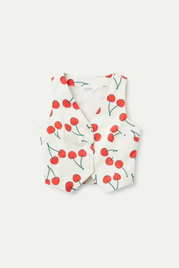 Cherry Print Tailored Vest