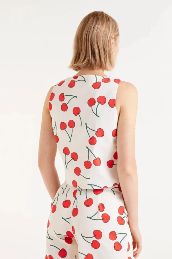 Cherry Print Tailored Vest