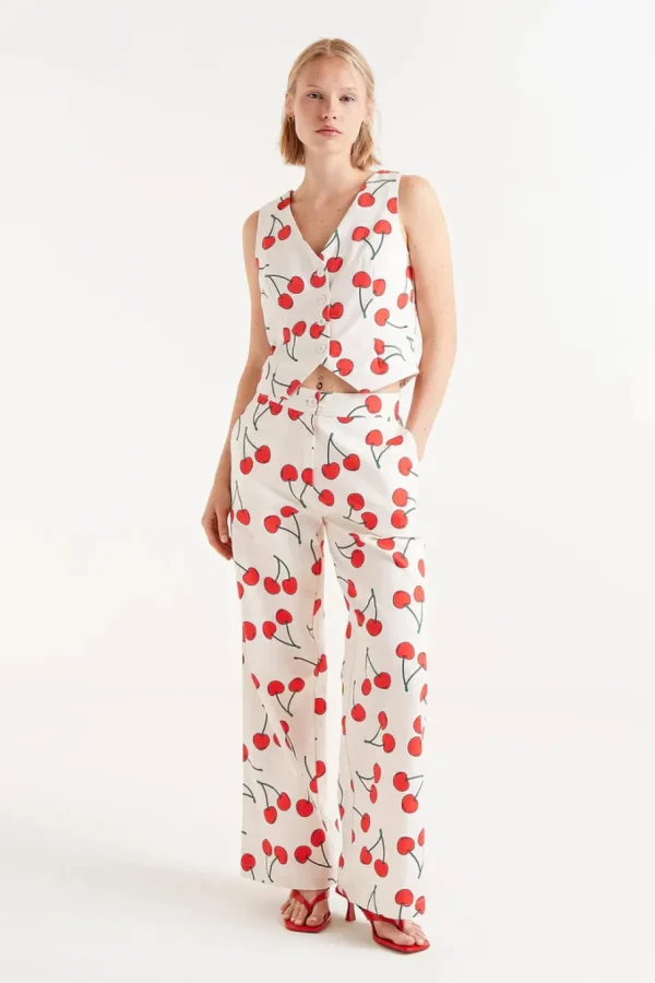Cherry Print Tailored Vest