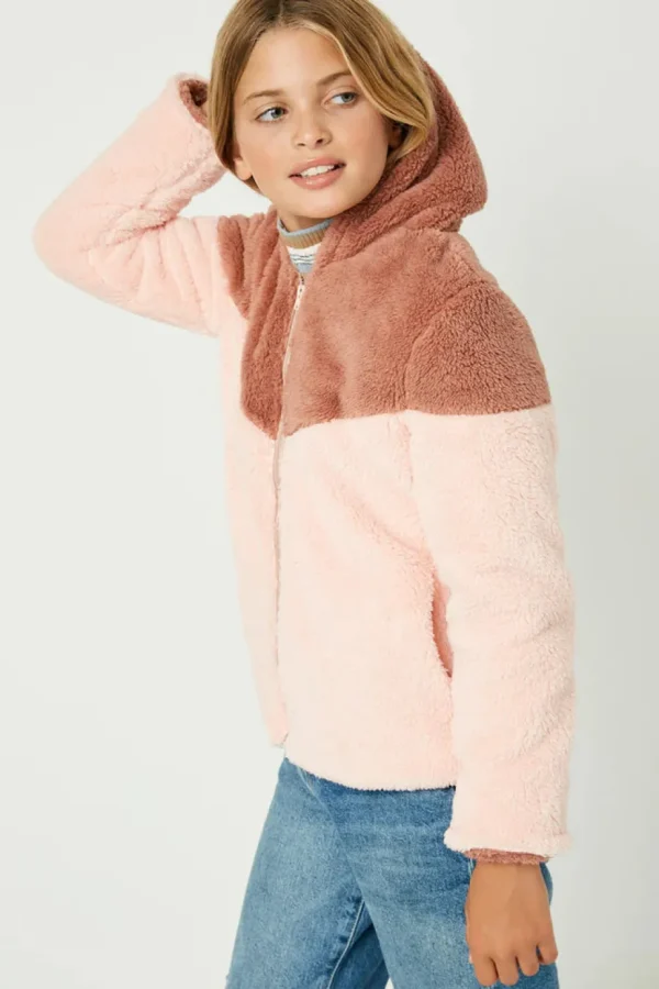 Color Block Fleece Hooded Jacket