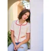 Contrast Scallop Cardigan - Red/Cream
