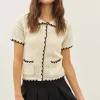 Contrast Scallop Cardigan - Black/Cream