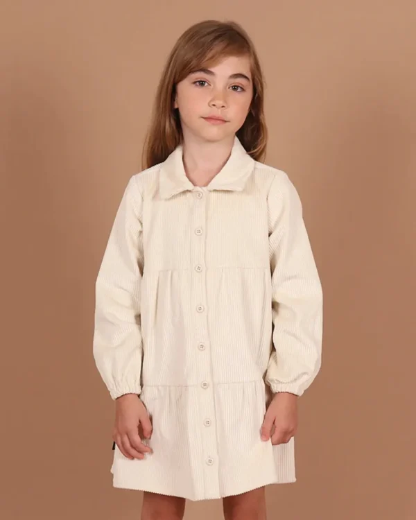 Corduroy Tiered Dress - Cream