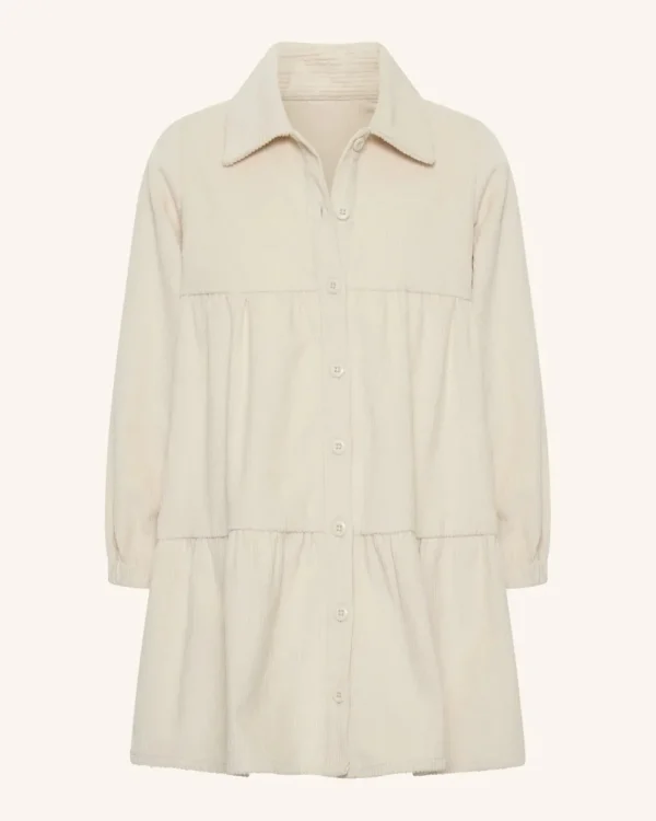 Corduroy Tiered Dress - Cream