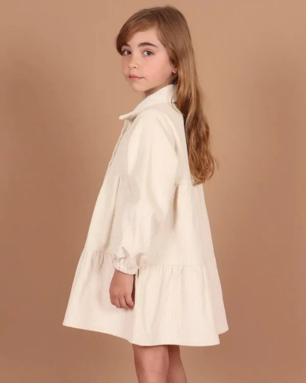 Corduroy Tiered Dress - Cream