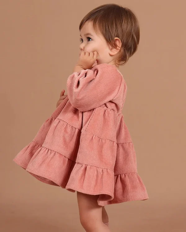 Corduroy Tiered Dress - Dusty Rose