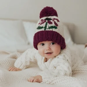 Cornflower Hand Knit Beanie Hat - Plum