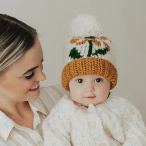 Cornflower Hand Knit Beanie Hat - Gold