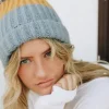 Cozy Color Block Wool Beanie - Blue/Mustard