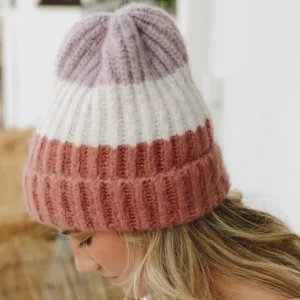 Cozy Color Block Wool Beanie - Rose/Lavender