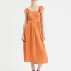 Crinkled Midi Dress with Open Back