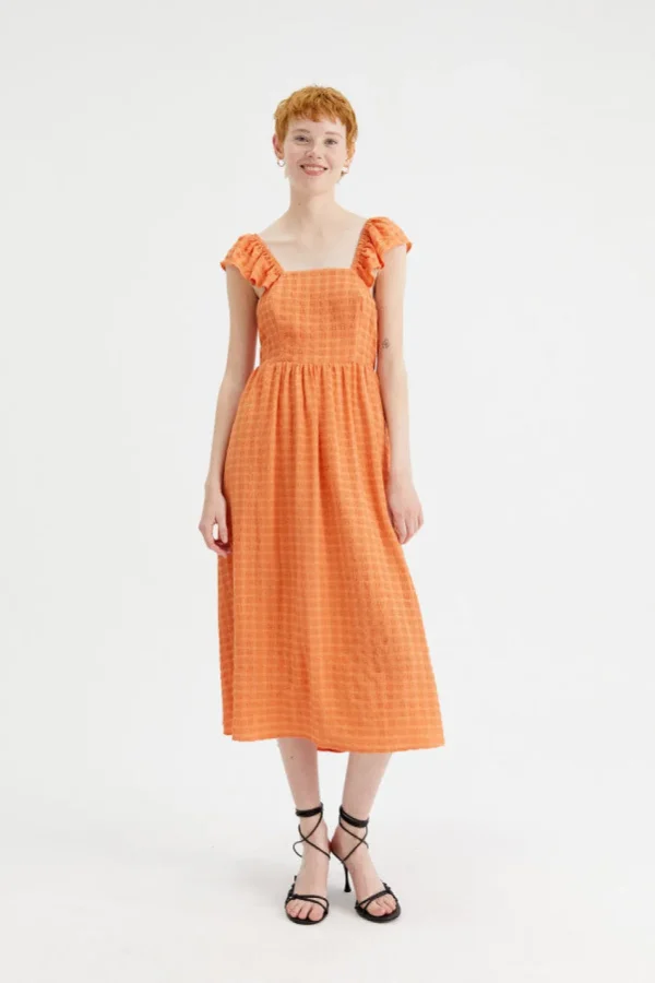 Crinkled Midi Dress with Open Back