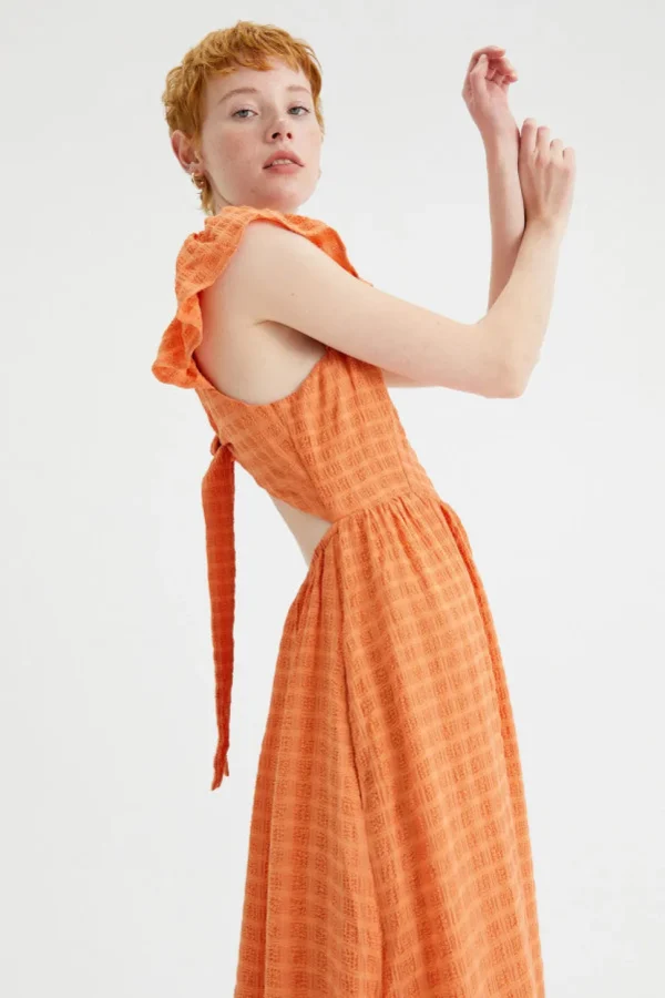 Crinkled Midi Dress with Open Back