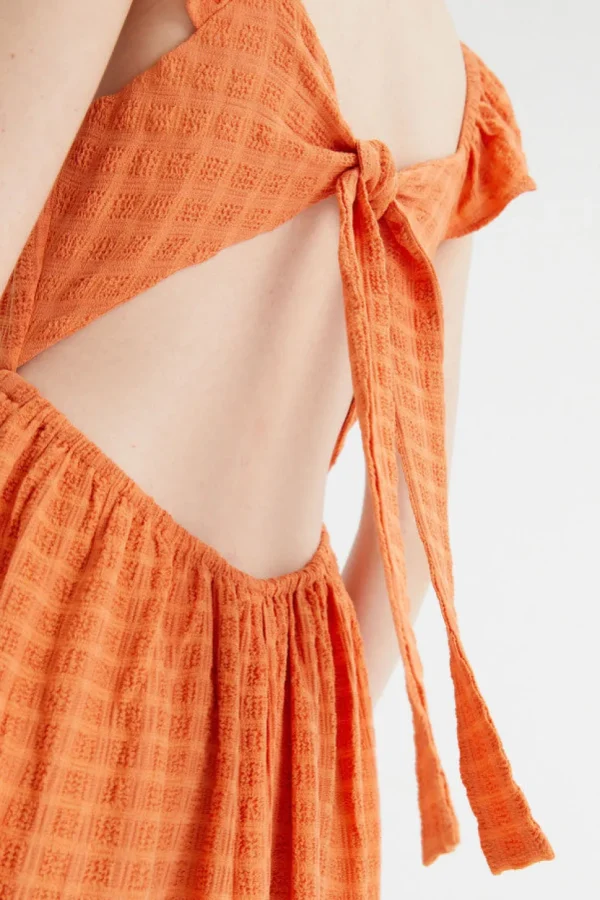 Crinkled Midi Dress with Open Back