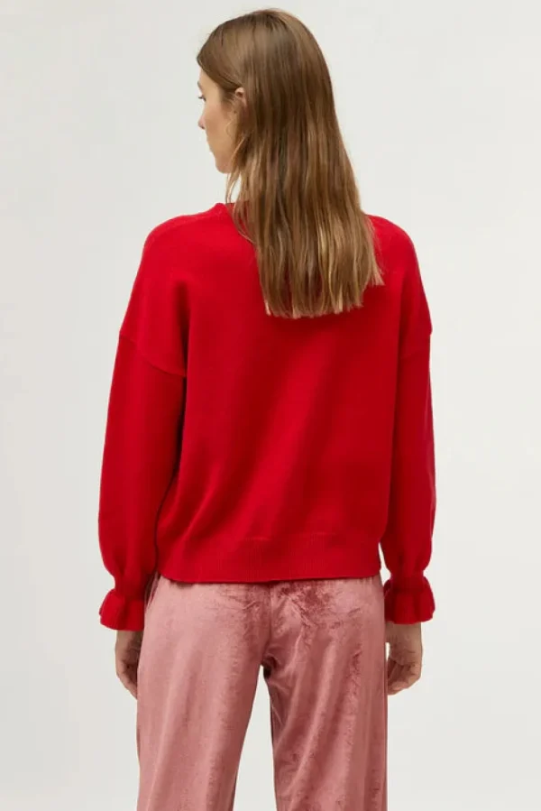 Cuff Detail Sweater - Red