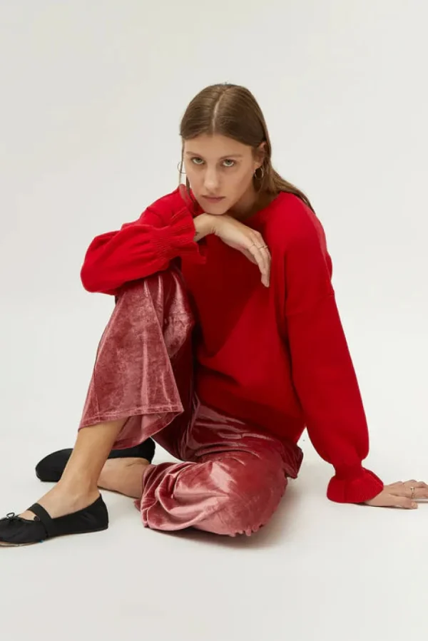 Cuff Detail Sweater - Red