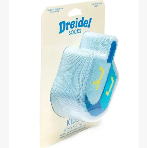 3D Packaged Crew Socks - Hanukkah - Dreidel - Blue