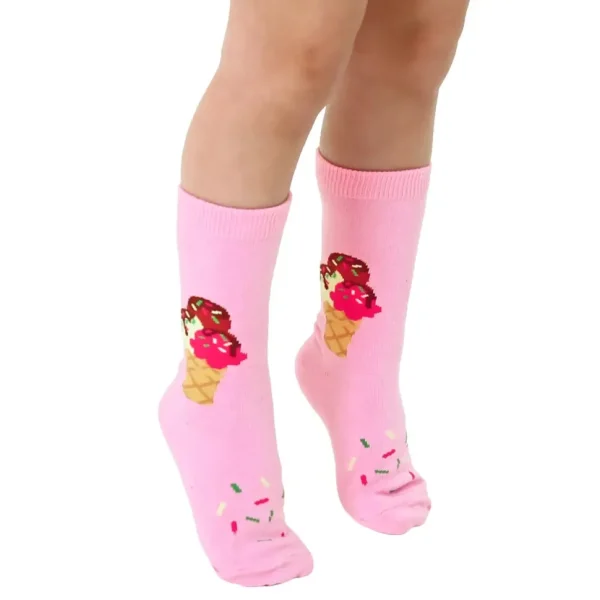 3D Packaged Crew Socks - Ice Cream Cone W/Sprinkles -Pink