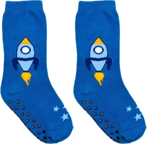3D Packaged Crew Socks - Rocket Ship in Space - Blue