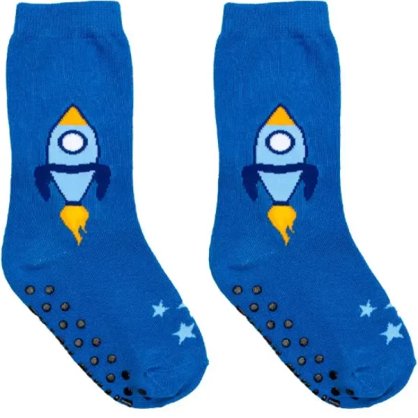3D Packaged Crew Socks - Rocket Ship in Space - Blue