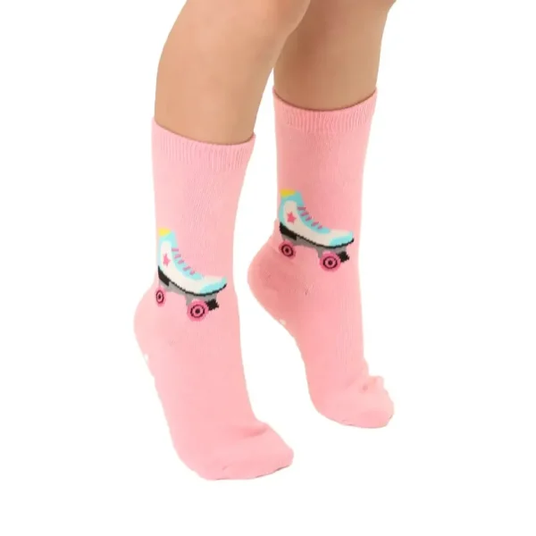 3D Packaged Crew Socks - Roller Skate - Pink