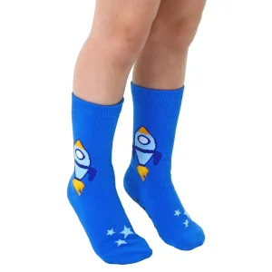 3D Packaged Crew Socks - Rocket Ship in Space - Blue