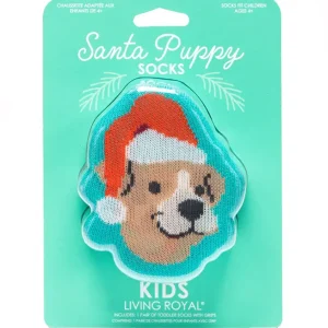 3D Packaged Crew Socks - Santa Puppy