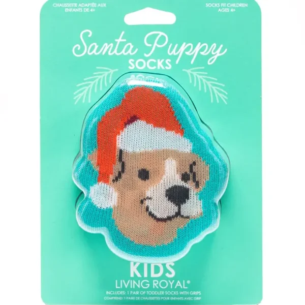 3D Packaged Crew Socks - Santa Puppy