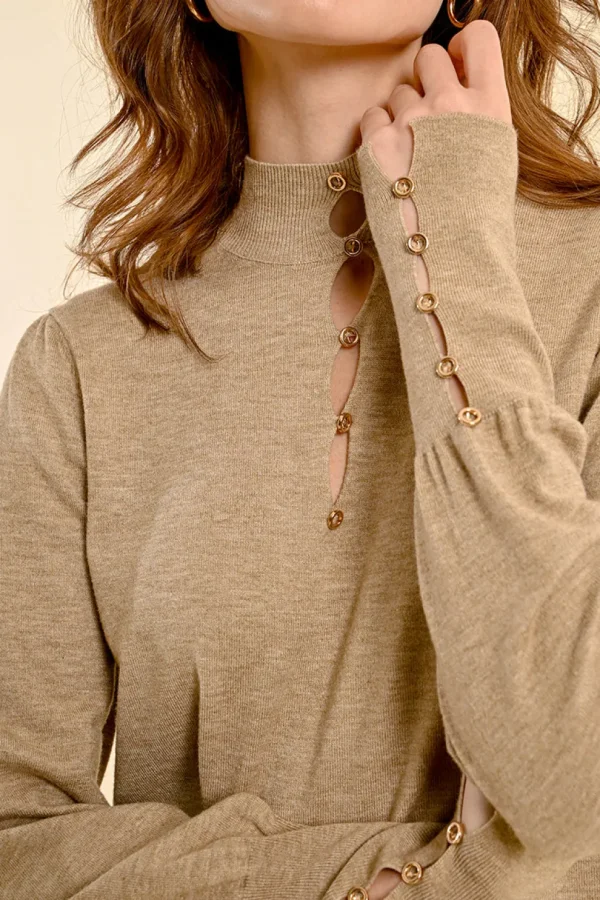 Detailed Knit Sweater - Beige