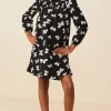 Ditsy Bow Print Smock Detail Dress
