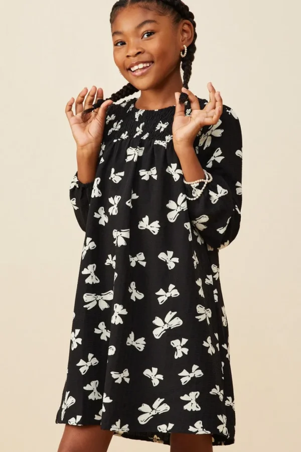 Ditsy Bow Print Smock Detail Dress