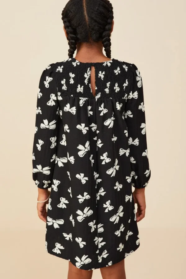 Ditsy Bow Print Smock Detail Dress