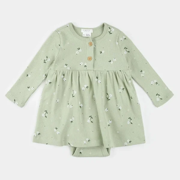 Ditsy Floral Long-Sleeve Bodysuit Dress