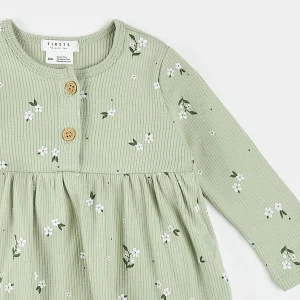 Ditsy Floral Long-Sleeve Bodysuit Dress