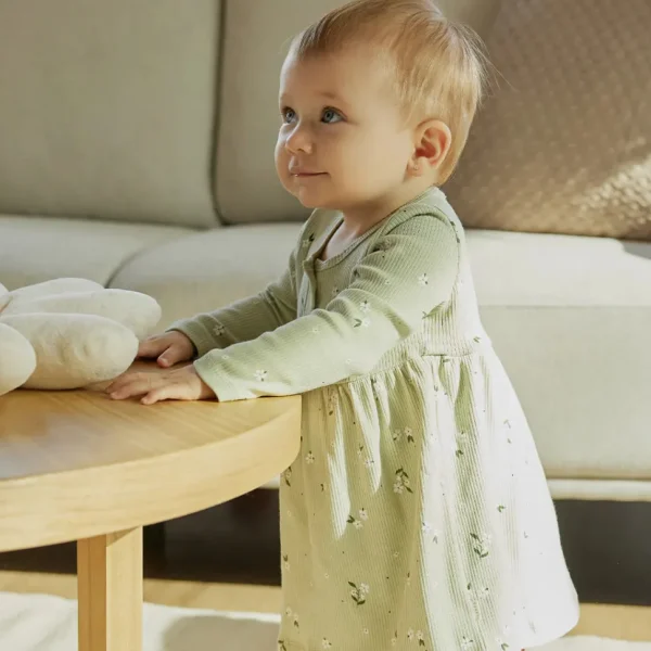 Ditsy Floral Long-Sleeve Bodysuit Dress