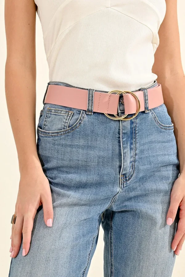 Double Ring Buckle Belt - Nude
