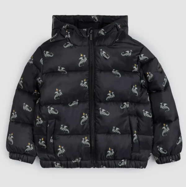 Dragon Print on Black Hooded Packable