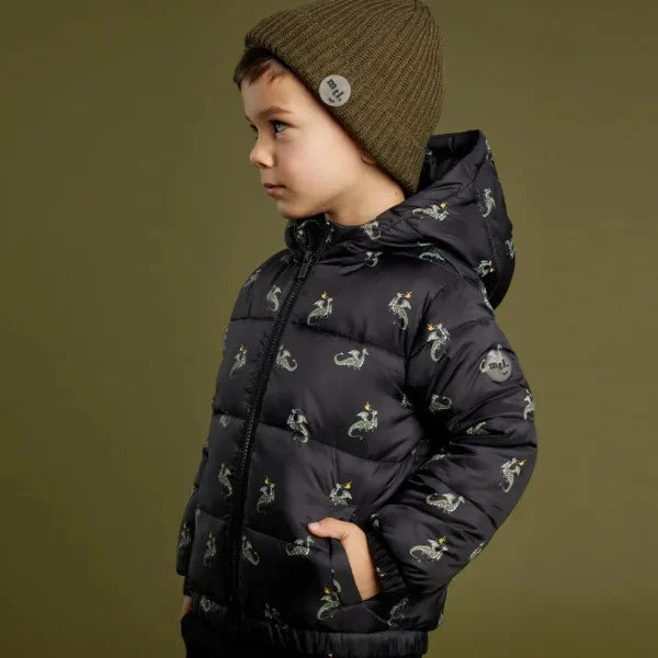 Dragon Print on Black Hooded Packable