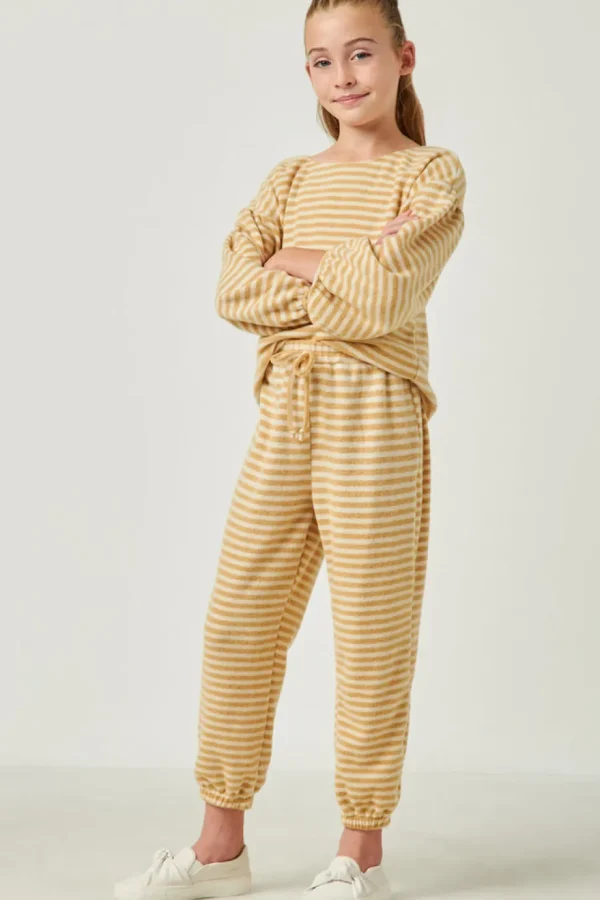 Drawstring Waist Brushed Striped Jogger