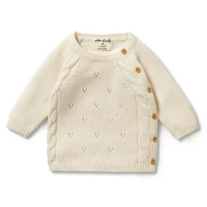 Ecru Knitted Pointelle Kimono Cardigan
