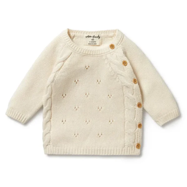 Ecru Knitted Pointelle Kimono Cardigan