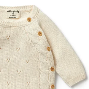 Ecru Knitted Pointelle Kimono Cardigan