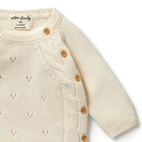 Ecru Knitted Pointelle Kimono Cardigan
