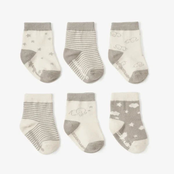 Elephant Non Slip Baby Socks 6pk