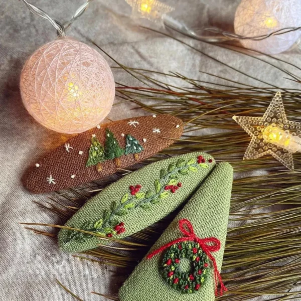 Embroidered Holiday Hair Barrettes - Several Styles