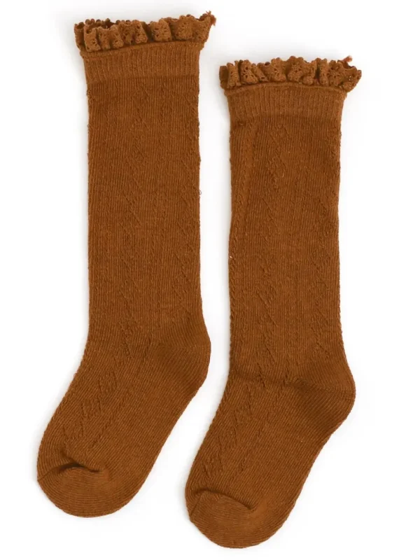 Fancy Lace Top Knee High Socks - Sugar Almond