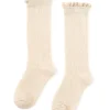 Fancy Lace Top Knee High Socks - Vanilla